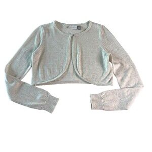 The Children's Place Girl's Sz 14 White Sparkle Shrug Crop Cardigan Sweater L/S